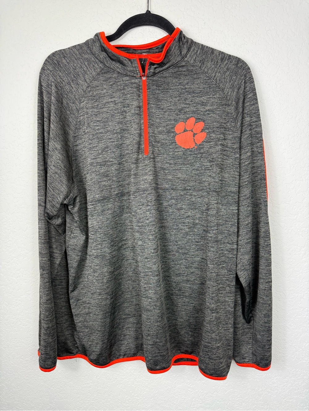 Clemson Men's Gray Heather Quarter-Zip Jersey with Orange Paw Accent Size M